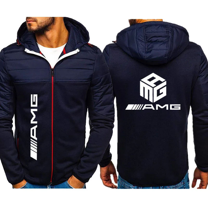 

2021New Autumn Winter Men's hoodie jacket AMG car logo Print Casual high quality Cotton Thick warm Men's zipper jackets top