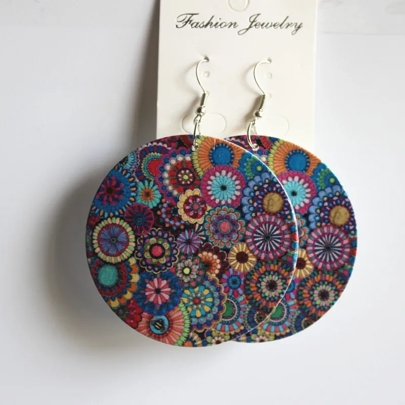 

2021 Creative Design Fashion Africa Jewelry Bohemian Wooden Round Pendants Black Earrings For Women Gifts