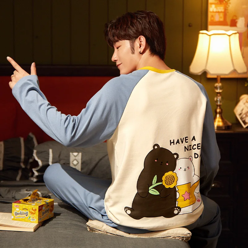 Новинка осенне-зимние пижамные комплекты из чистого хлопка для пар брюки