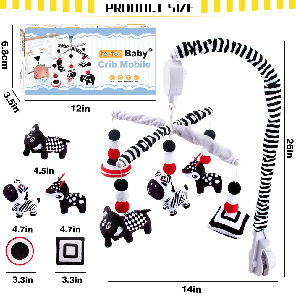 teytoy My First Baby Mobile, Montessori Black and White Mobile Crib Toys High Contrast Baby Crib Mobile for Newborn Infants Boys images - 6
