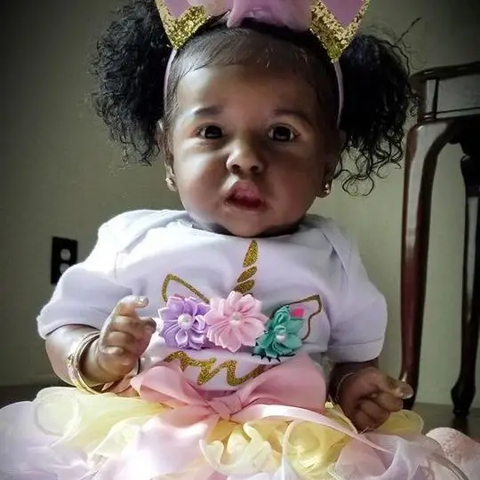 

22 Inches Black Realistic Baby Dolls Bebes Reborn Doll African American Baby Vinyl Reborn Baby Doll Gift Toy For Children