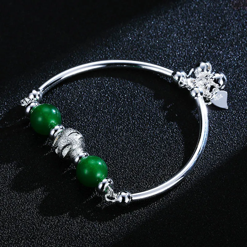 Bague Ringen Серебро 925 нефритовый браслет Круглый Зеленый Халцедон Открытый