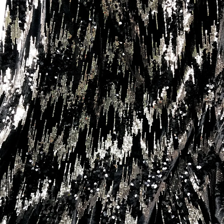 

2020 NEW thick quality flannelette fabric sequined fabric shiny Black evening dress making sequins fabric material 1 yard