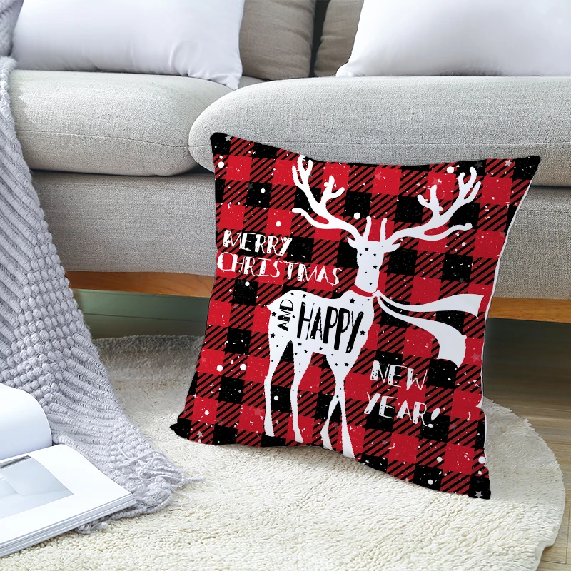 

LuanQI Christmas Cartoon Red Cushion Cover Merry Christmas Decoration For Home Noel Natal Navidad 2021 Xmas Pillow Case 45x45 cm