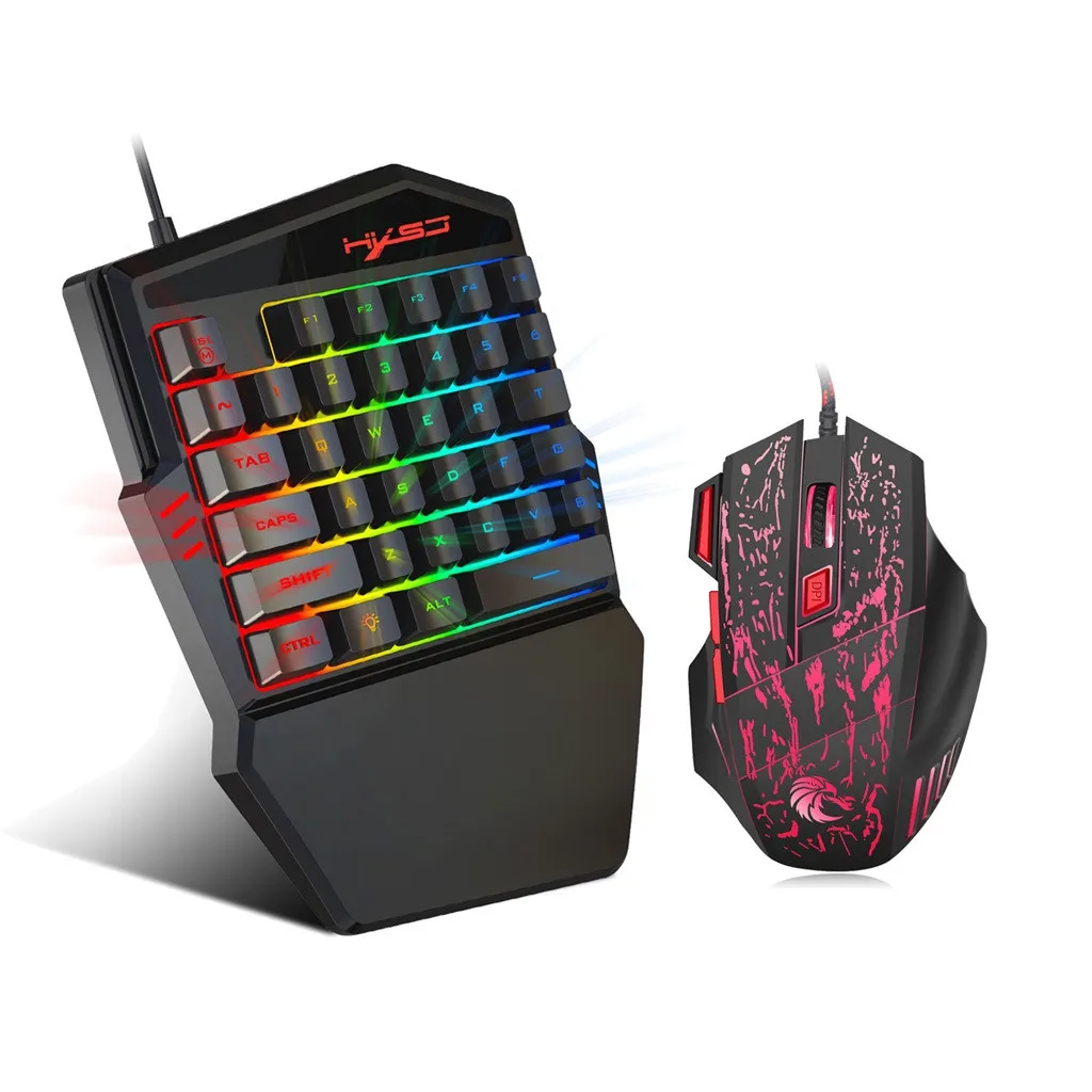 

Keyboard Mouse Set 35 Keys Mini USB Wired Keyboard+ Mouse One-handed Keyboard Backlights Optical USB Game Mice For Computer #BL2