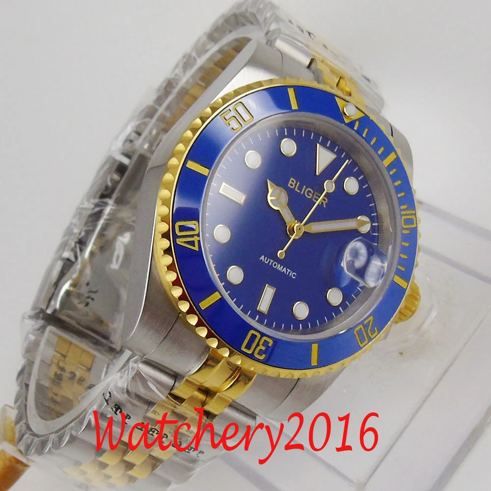 40mm Bliger blue dial Blue Ceramic Auto Date Sapphire crystal date miyota Automatic movement Mechanical Wristwatches Men's Watch |