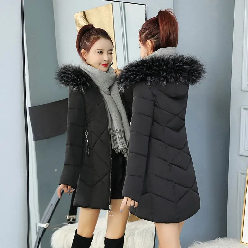 Winter Women's Down Cotton Parka Fur Collar Hooded Long sleeves Coat Quilted Jacket