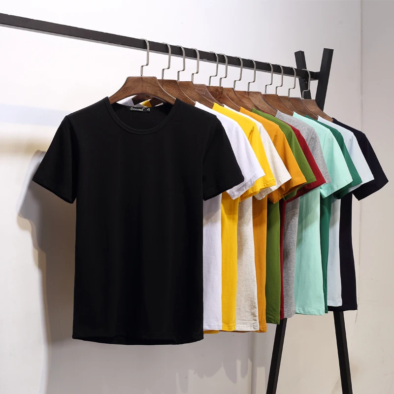 Мужская хлопковая футболка с короткими рукавами Однотонная топы для мужчин