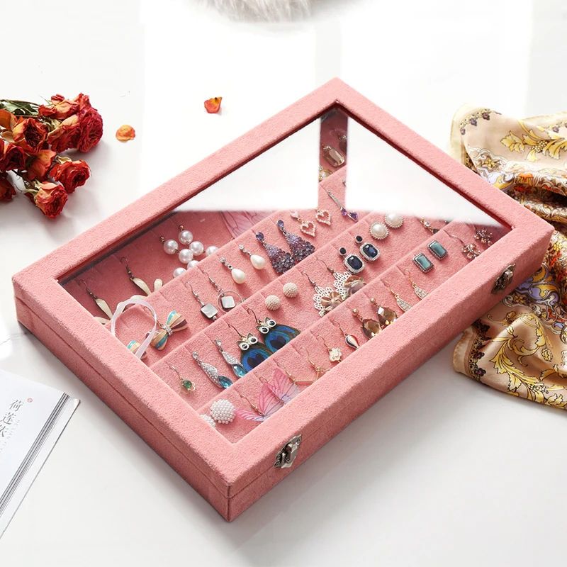 Ювелирные изделия Коробки байковая ткань + Стекло Персиковый Порошок длинный