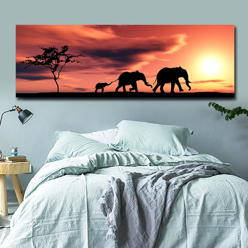 Современный дом один Африканский пейзаж слон животное картина холст распылением