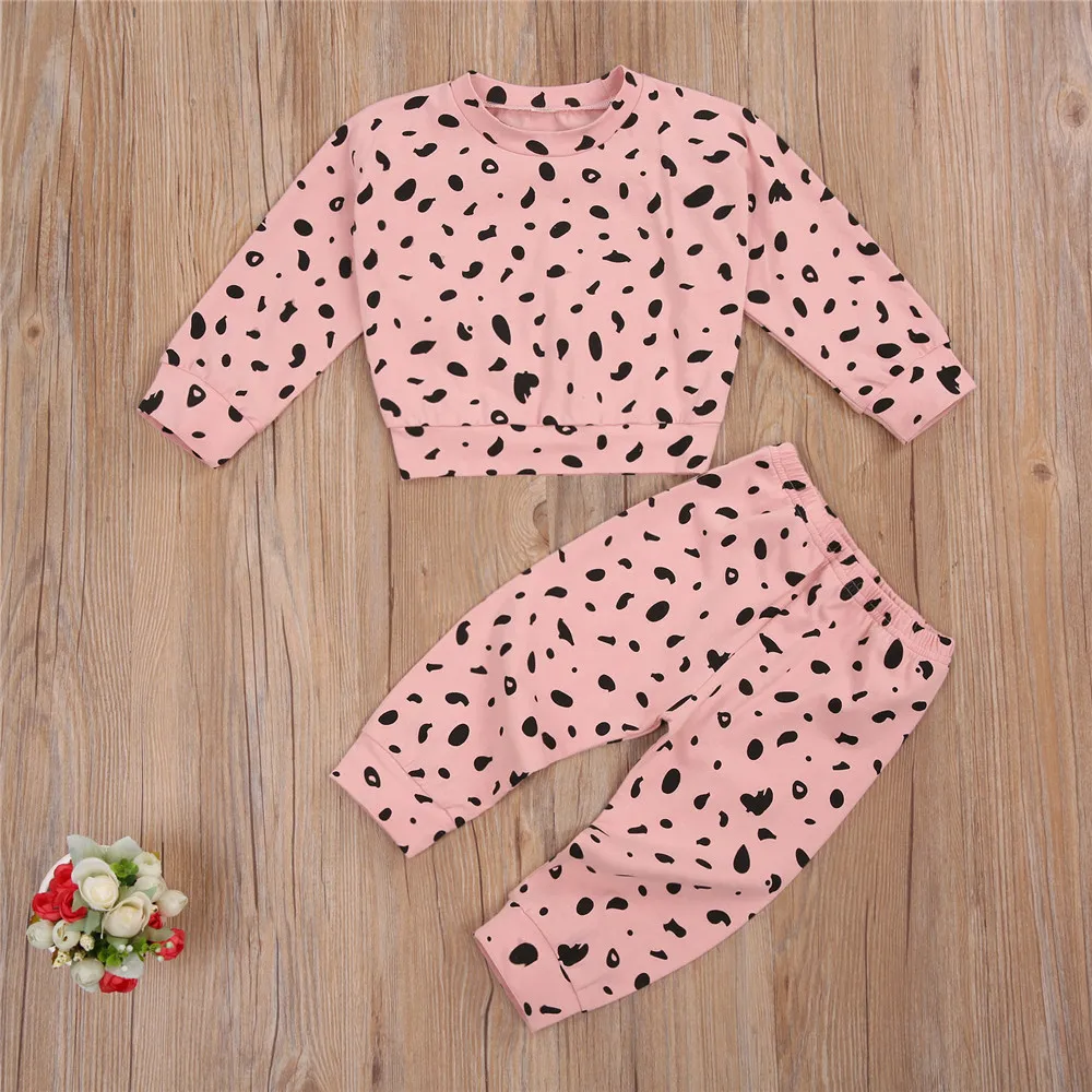 

WenaZao Infant Toddler Kids Outfit Suit Long Sleeve Round Neck Elastic Head Long Pants with Dots Pattern for Autumn and Spring