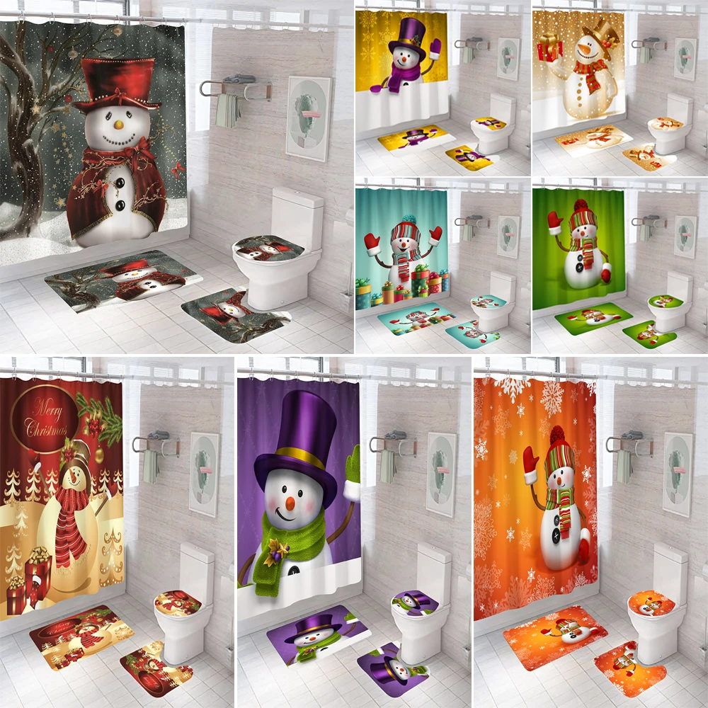 Многоцветные забавные занавески для ванной с изображением снеговика