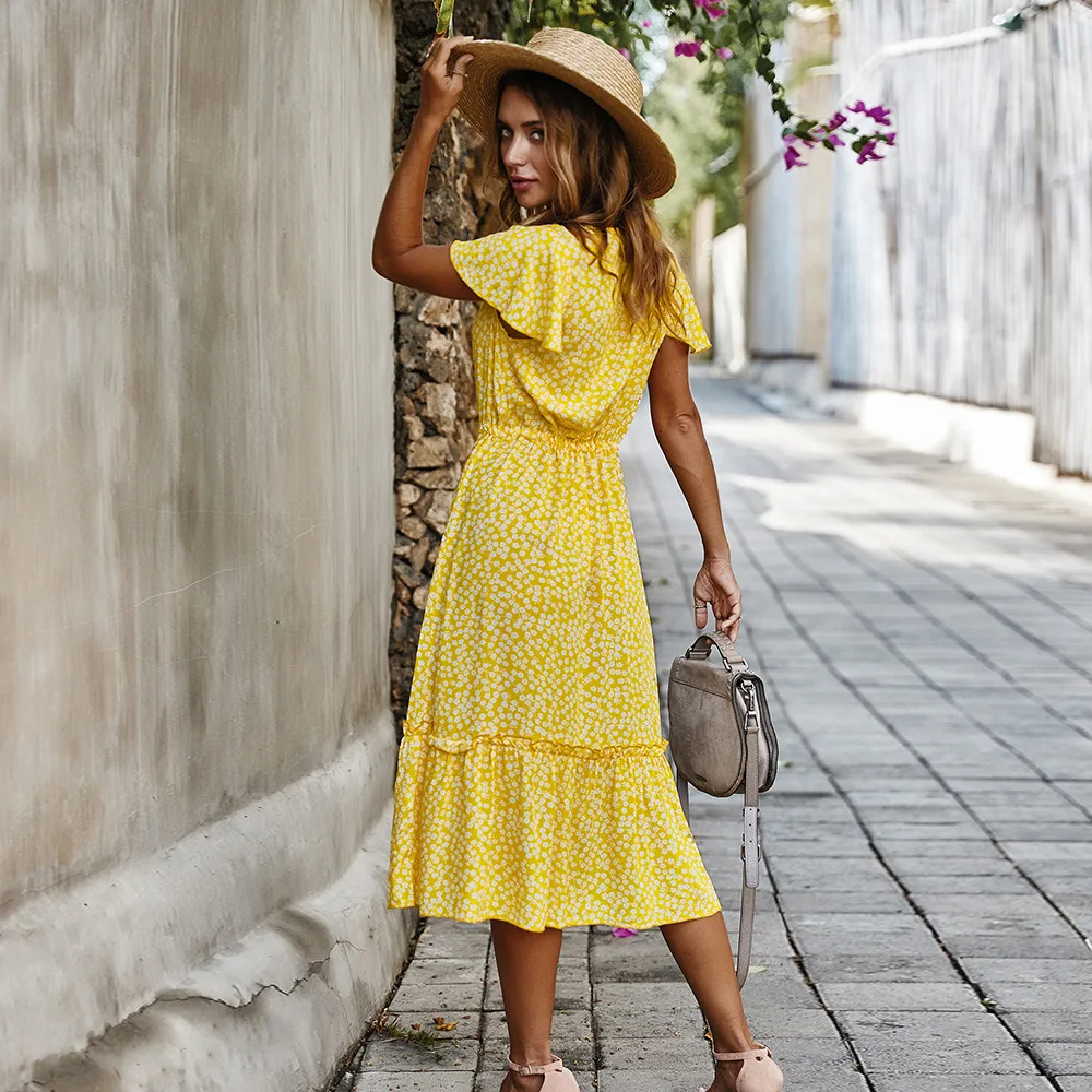 Женское платье с коротким рукавом Bobo Fashion Пляжное цветочным принтом повседневное