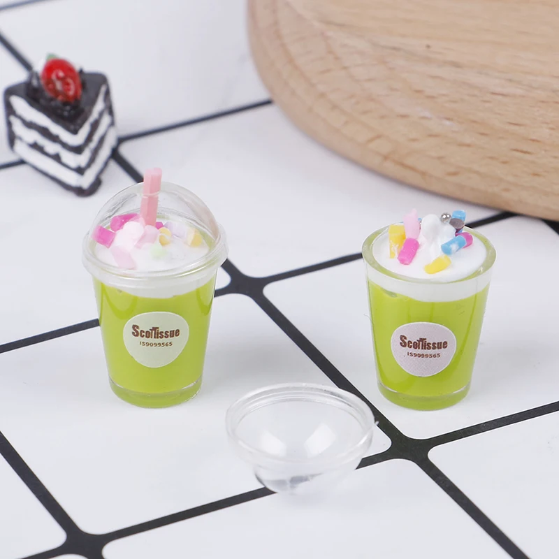 

1Pcs Cute Dollhouse Miniature Drink Ice Cream Cups Set Model Pretend Play Mini Food Mini Resin Cup Simulation Toy Decoration