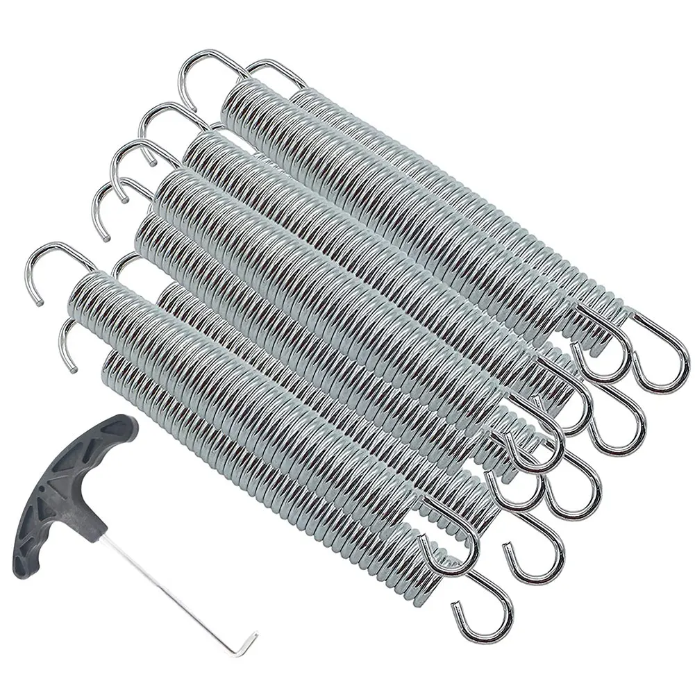 

10PCS Trampoline Springs Heavy Duty Galvanized Steel Springs Replacement Kit Pull Spring Hook Waist Drum Bow Accessories