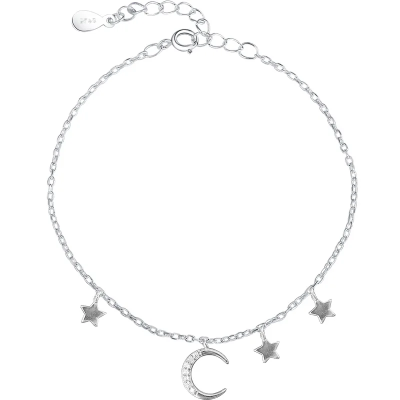 

OBEAR Shiny Zircon Moon Star Tassel Silver Plated Bracelet For Women Sweet Jewelry Gift