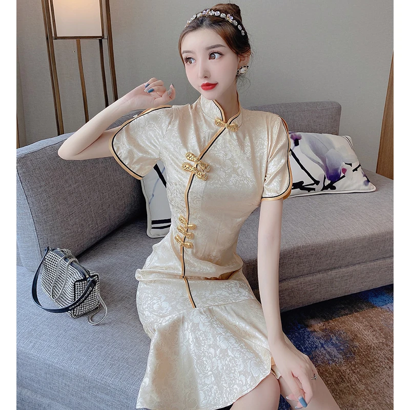 

Will the new collar romantic fishtail skirt restoring ancient ways silk cheongsam modified temperament dress dress