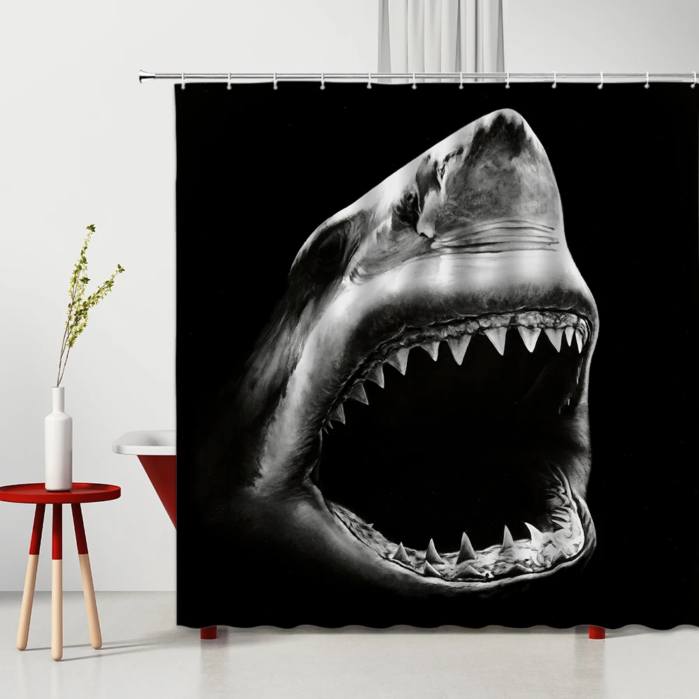 

Ocean Animal Big Shark Shower Curtain 100% Waterproof Polyester Fabric Curtains On The Windows Bathroom Curtain Set