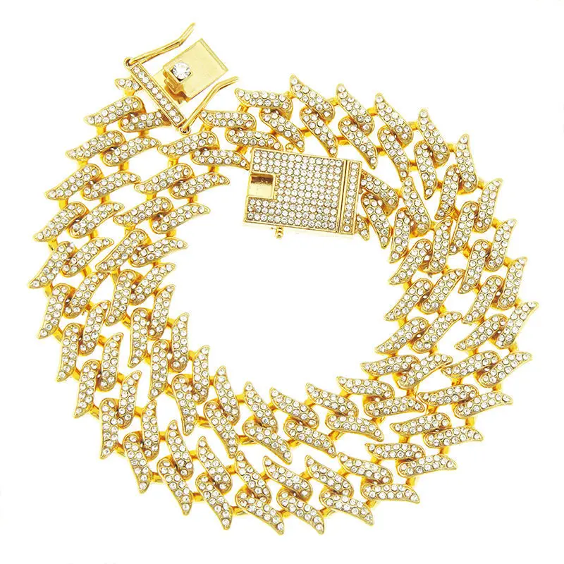 

Cuban Link Chain For Men Women Iced Out Miami Hip Hop Thorns Gothic Necklace Bracelet Set Crystal DIY Punk Choker Boho Gifts