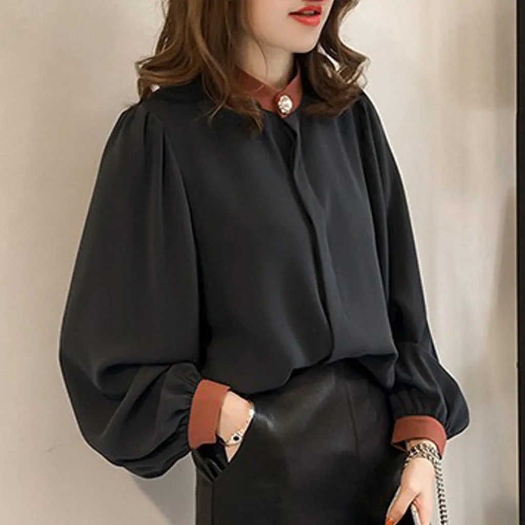 Женская рубашка с рукавами фонариками SAGACE Классическая шифоновая блузка