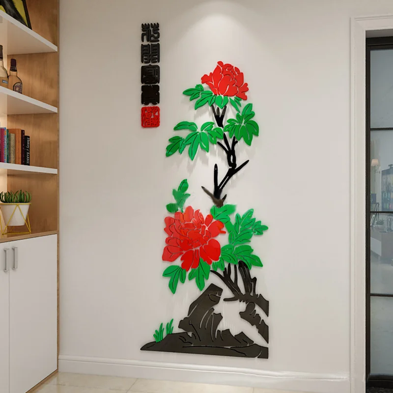 

Flower Rich Honorable Wall Stickers Peony Flower Living Bedroom Aisle 3d Three-Dimensional Acrylic Background Wall Decoration