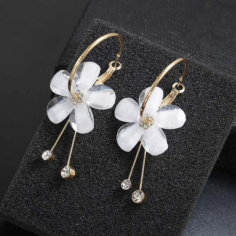 

Fashion New Petal Zircon Tassel Earrings Circle Transparent Earring Sun Flower Stud Earrings