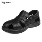 Мужские сандалии Ngouxm, Нескользящие пляжные, плоская подошва, повседневная обувь для улицы, черные, лето 2021