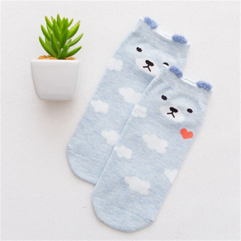 Blue Bear Милая Одежда для девочек из хлопка с изображением лисы собаки цыпленок кот», «кролик» женские носки до голени смешные короткие носки Повседневное Pet Носки с рисунком «котята»; носки; Прямая поставка - Color: Blue Bear