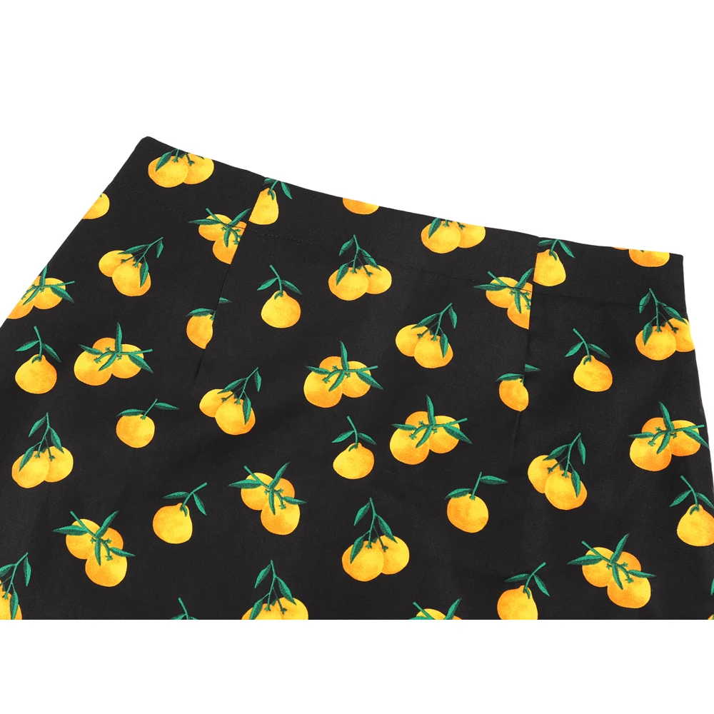 

Fashion Fruit Print Black A line Skirt Faldas Mujer Ladies Back Zipper Women Vacation Style Vestidos Chic Mini Skirts