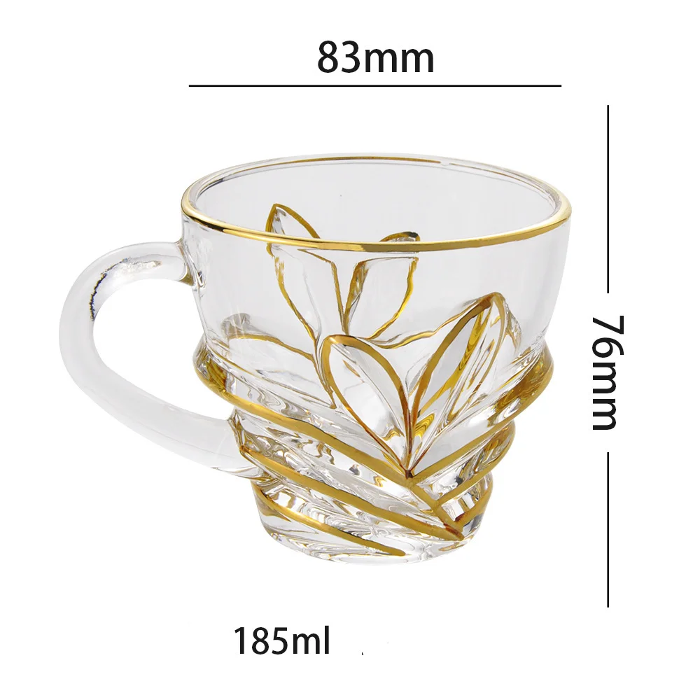 

Light Luxury Painted Gold Glass Creative with Handle Transparent Coffee Mug Home Small Tea Cup Can Be Equipped with Saucer