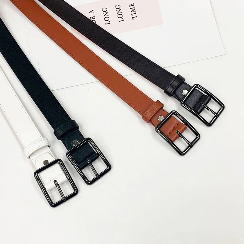 

Square metal buckle women belt retro style casual jeans adjustable imitation leather belt belts color white black camel brown