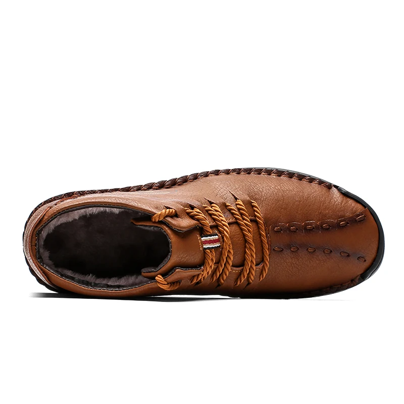 2019 Winter Men Boots Leather High Top Lace-Up Snow Warm With Fur Waterproof Ankle Large Size Shoes | Обувь