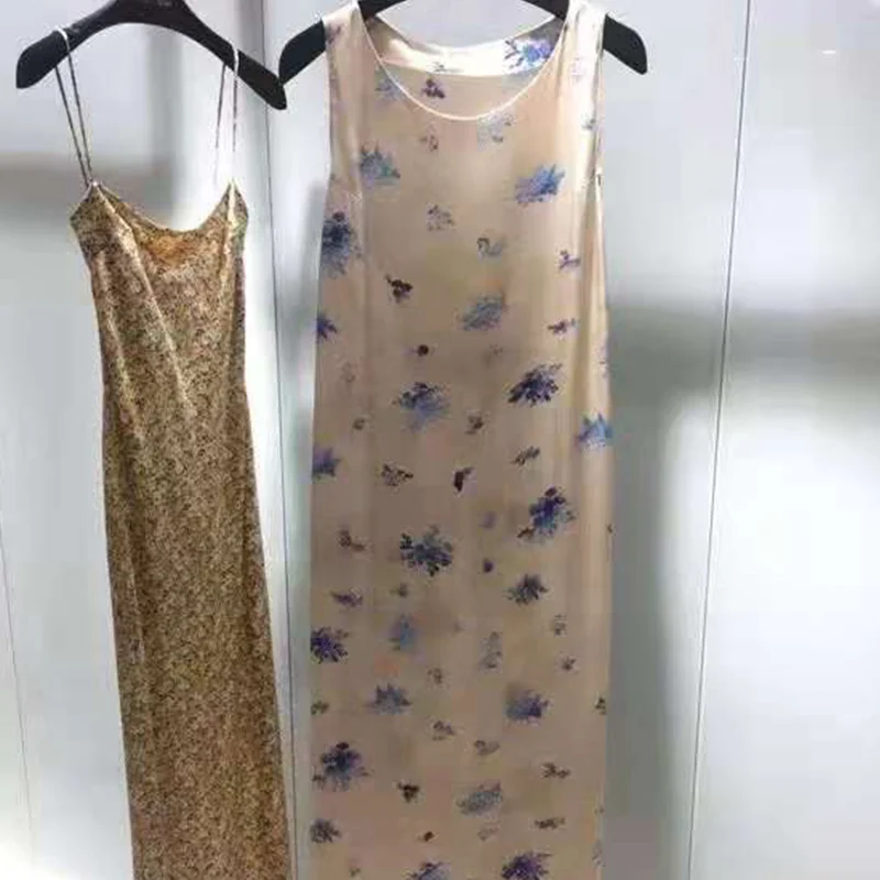 

Loulan Queen Silk Slim Print Dress Sleeveless Dress Floral Beach Intellectual Elegant Style 2021 Summer Runway Designer