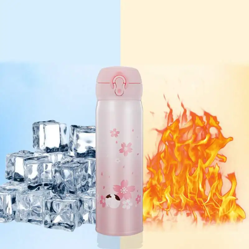 Забавный розовый кот шаблон герметичная Термокружка термос чашка вакуумная