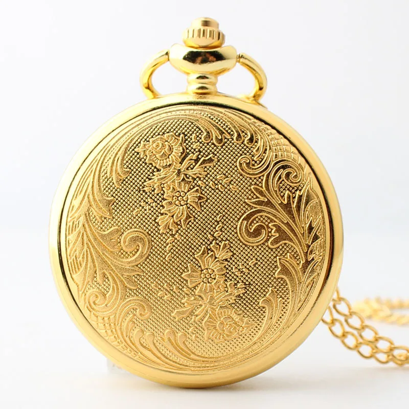 Gold Color Vintage Bronze Quartz Pocket Watch Necklace Pendant Clock Chain Men Women Fob Watches Jewelry Accessory Gift