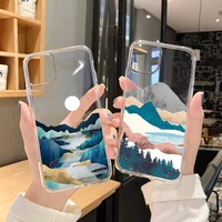 hand painted scenery phone case for iphone 13 12 11 8 7 plus mini x xs xr pro max transparent soft