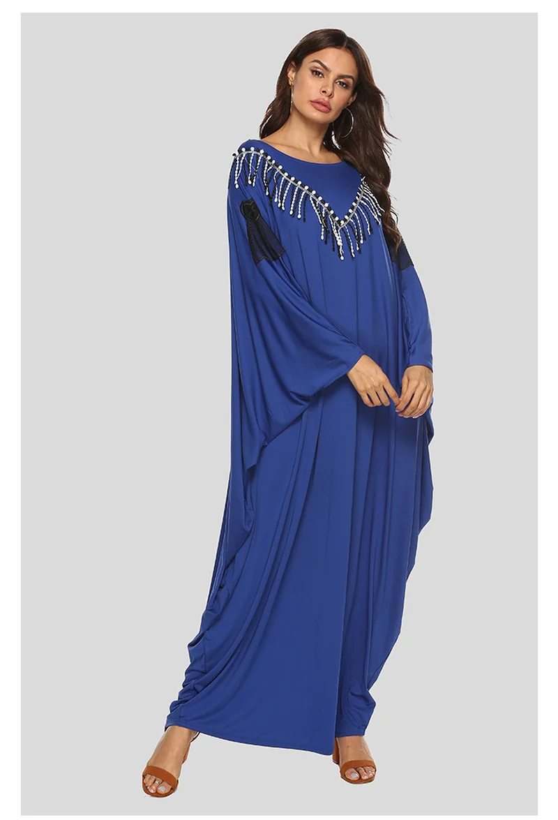 

Turkey Muslim Clothing Women Bat Sleeve Moroccan Kaftan Hijab Dress Tassel Plus Size Maxi Long Vestidos Islamic Clothes Kimono