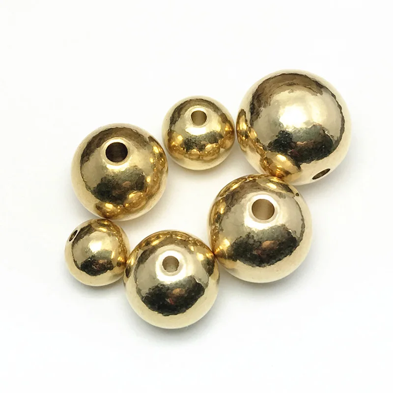 Light Gold Color Round Solid Brass Metal 4mm 5mm 6mm 8mm 10mm 12mm 14mm 16mm 18mm Loose Spacer Crafts Beads for Jewelry Making