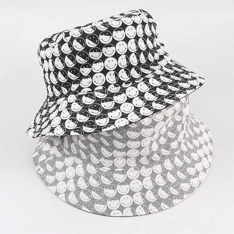 

Summer Cute Sun Hats Women’s Bucket Hat Reversible Bob Chapeau Femme New 2022 Korean Smile Cartoon Print Fishing Hat Sunhat Cap