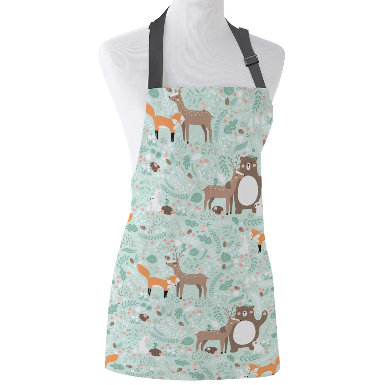 

Forest Animals Children Fox Bear Deer Cartoon Print Apron Print Unisex Kitchen Bib with Adjustable Neck for Cooking Gardening