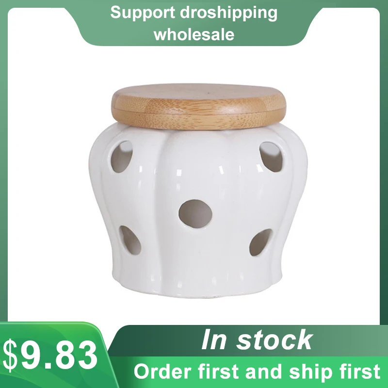 

Round Ceramics Jars Storage Container with Bamboo Lids for Sealing Garlic Ginger bamboo Cover Container Ceramics Jars