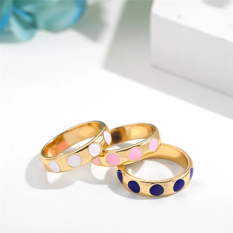 

NurmWung Minimalist Enamel Drip Oil Color Round Circle Rings for Women Girls New Trendy Gold Finger Ring Couple Jewelry Gifts