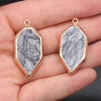 natural stone pendants trilateral tree leaf network stone gilt edged pendant diy jewelry making good quality size 18x35 mm