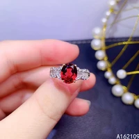 fine jewelry 925 sterling silver inset with natural gem womens classic noble oval pyrope garnet adjustable ring support detecti