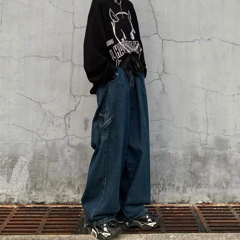 

Jeans Women Autumn Korean Style Wide Leg Do Old Streetwear Handsome High Waisted Hip-hop All-match Casual Teens Ladies Trousers