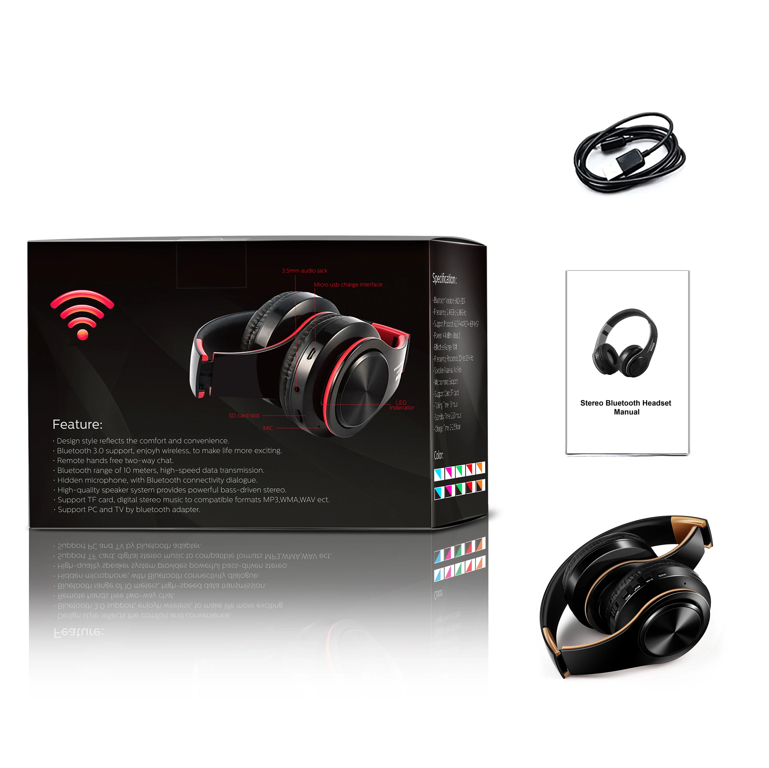 Новое поступление! Сияющие золотые наушники Bluetooth Беспроводные стереонаушники с