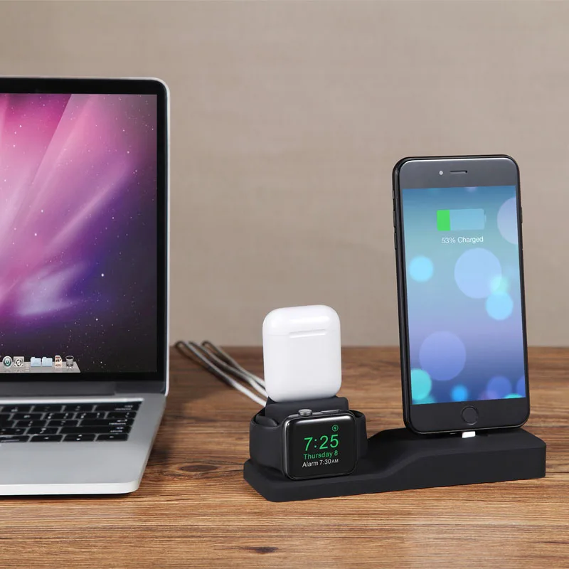 3 in 1 Charging Dock Holder for iPhone X 8 7 Silicone Stand Station Apple Watch Airpods |