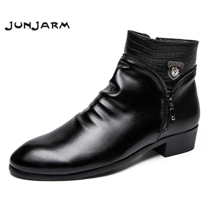 JUNJARM г., модные мужские Ботильоны мужские ботинки из мягкой кожи теплые мужские зимние ботинки удобные мужские зимние ботинки черного цвета