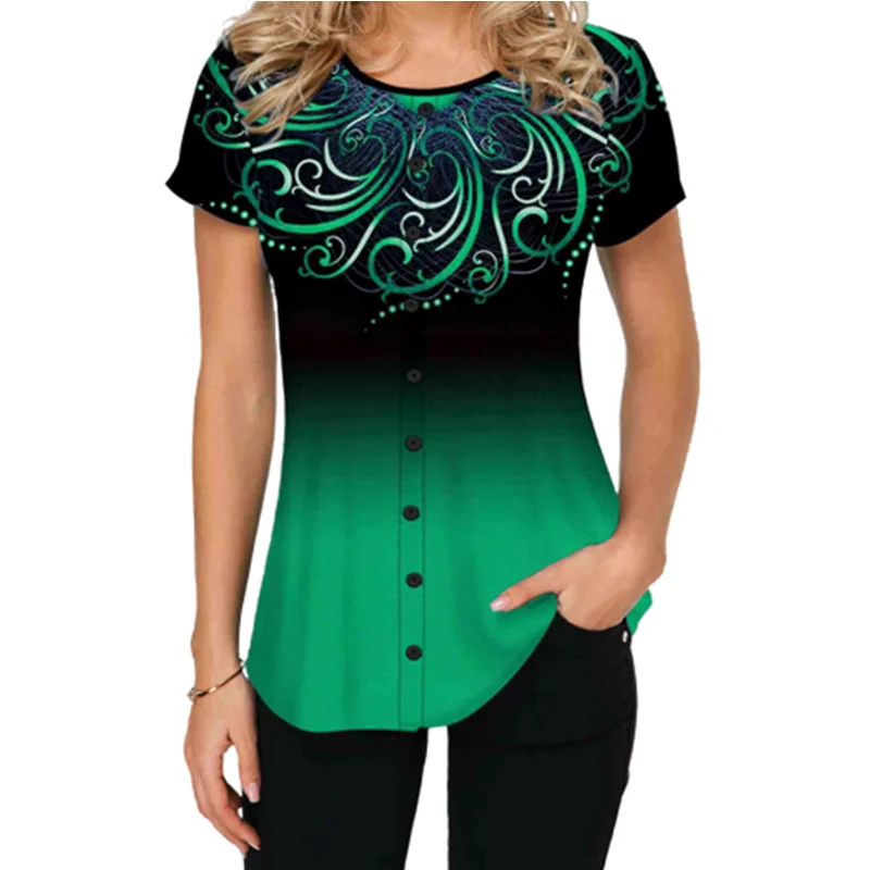 Женская блузка рубашка 2021 летний пуловер с круглым вырезом и коротким рукавом