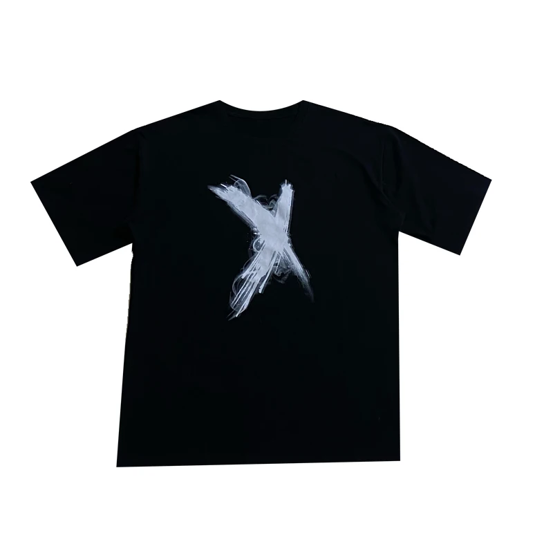 

Summer trend dark high street ink splashing smoke letter printing short sleeve T-shirt for men and women